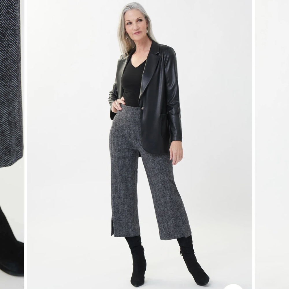 JOSEPH RIBKOFF Herringbone Gray Wide-Leg Knit Culottes